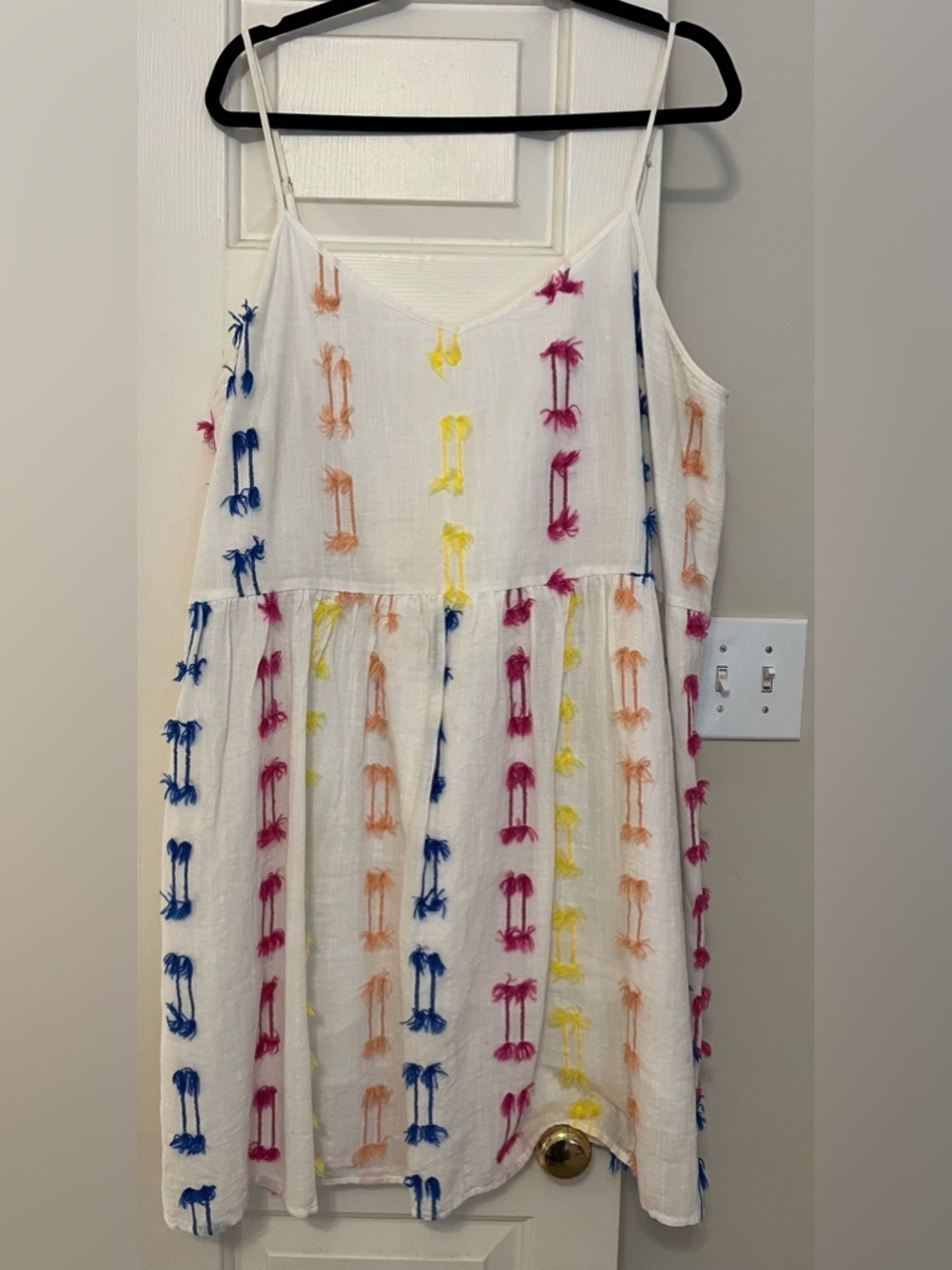 LOFT White Sundress with Blue, Pink, Yellow and Orange Embroidery XL